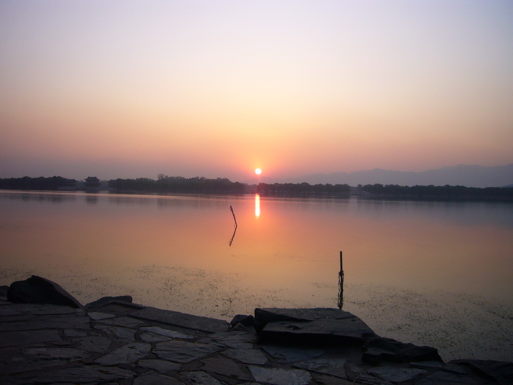 Kunming Lake and the Pavilion of Bright Scenery at the Summer Palace, viewed from the Pavilion of Broad View, at sunset