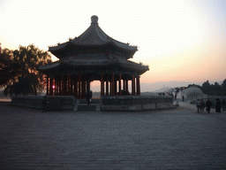The Pavilion of Broad View, the Seventeen-Arch Bridge and South Lake Island at the Summer Palace, and the Jade Spring Hill with the Yufeng Pagoda, at sunset