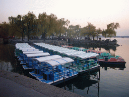 Boats at the east side of Kunming Lake, viewed from the East Causeway, at sunset