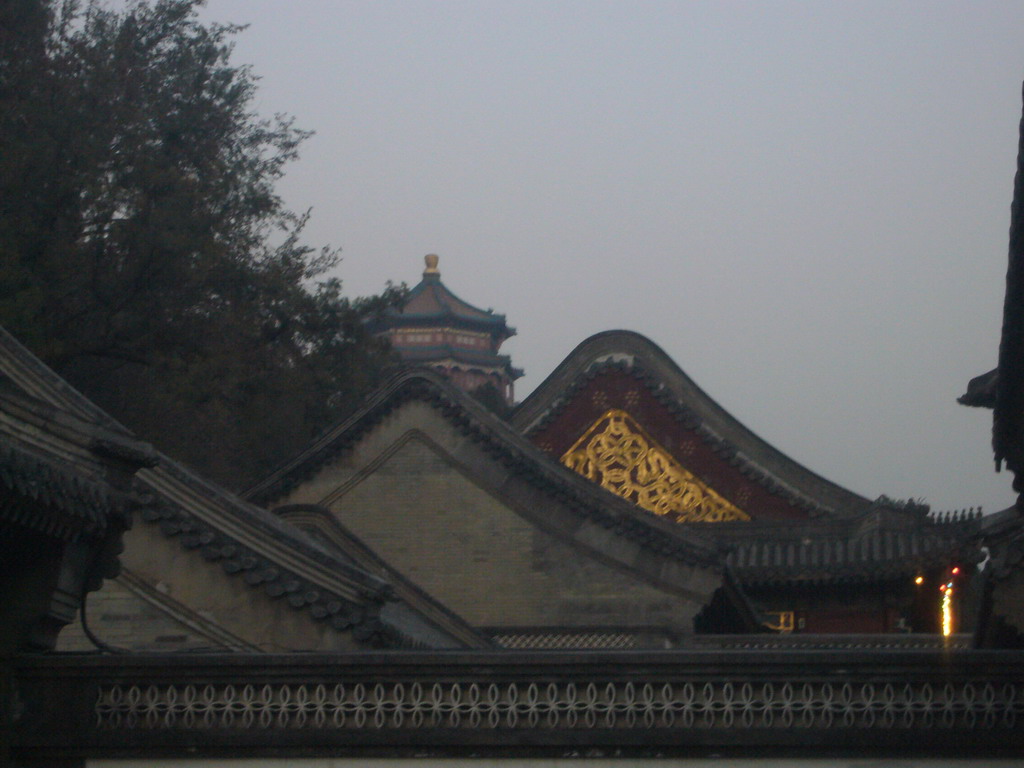 Rooftops and the Tower of Buddhist Incense at the Summer Palace, at sunset