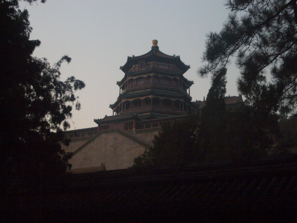 Front of the Tower of Buddhist Incense at the Summer Palace, at sunset