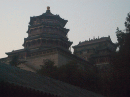 Front of the Tower of Buddhist Incense and the Hall of the Sea of Wisdom at the Summer Palace, at sunset