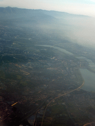 Southwest side of the city with the Yongding river, viewed from the airplane from Amsterdam