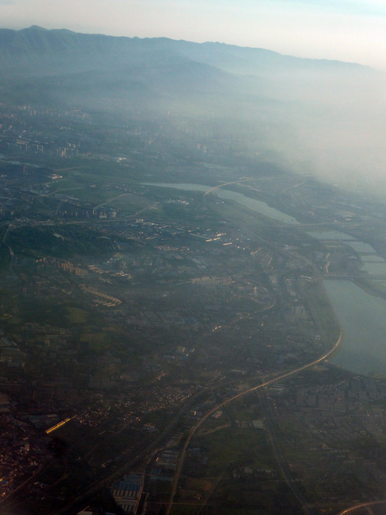 Southwest side of the city with the Yongding river, viewed from the airplane from Amsterdam