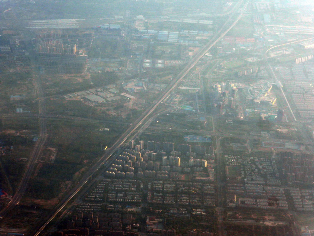 Southwest side of the city, viewed from the airplane from Amsterdam