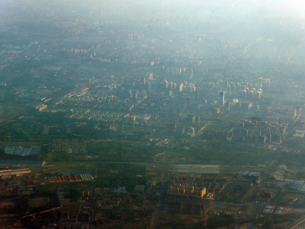 Southwest side of the city, viewed from the airplane from Amsterdam