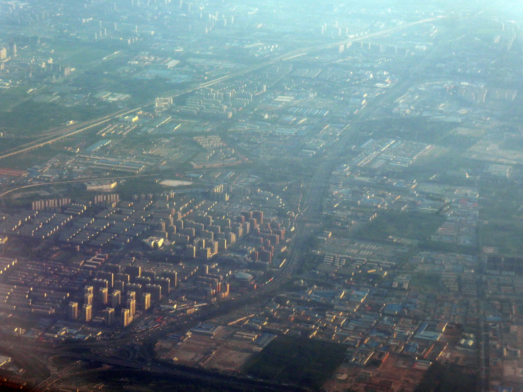 Southwest side of the city, viewed from the airplane from Amsterdam