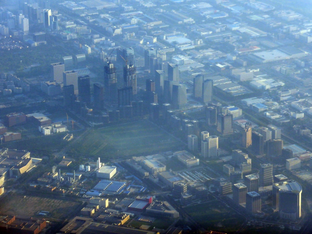 Buildings at the Hongda North Road and Boda Park, viewed from the airplane from Amsterdam