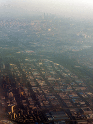 Southeast side of the city with the G2 Jinghu Expressway, and skyscrapers in the city center, viewed from the airplane from Amsterdam