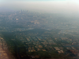 Southeast side of the city with the G2 Jinghu Expressway, and skyscrapers in the city center, viewed from the airplane from Amsterdam