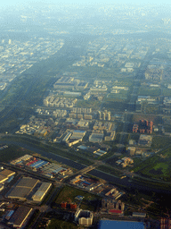 Southeast side of the city with the G2 Jinghu Expressway and the Liangshui river, viewed from the airplane from Amsterdam