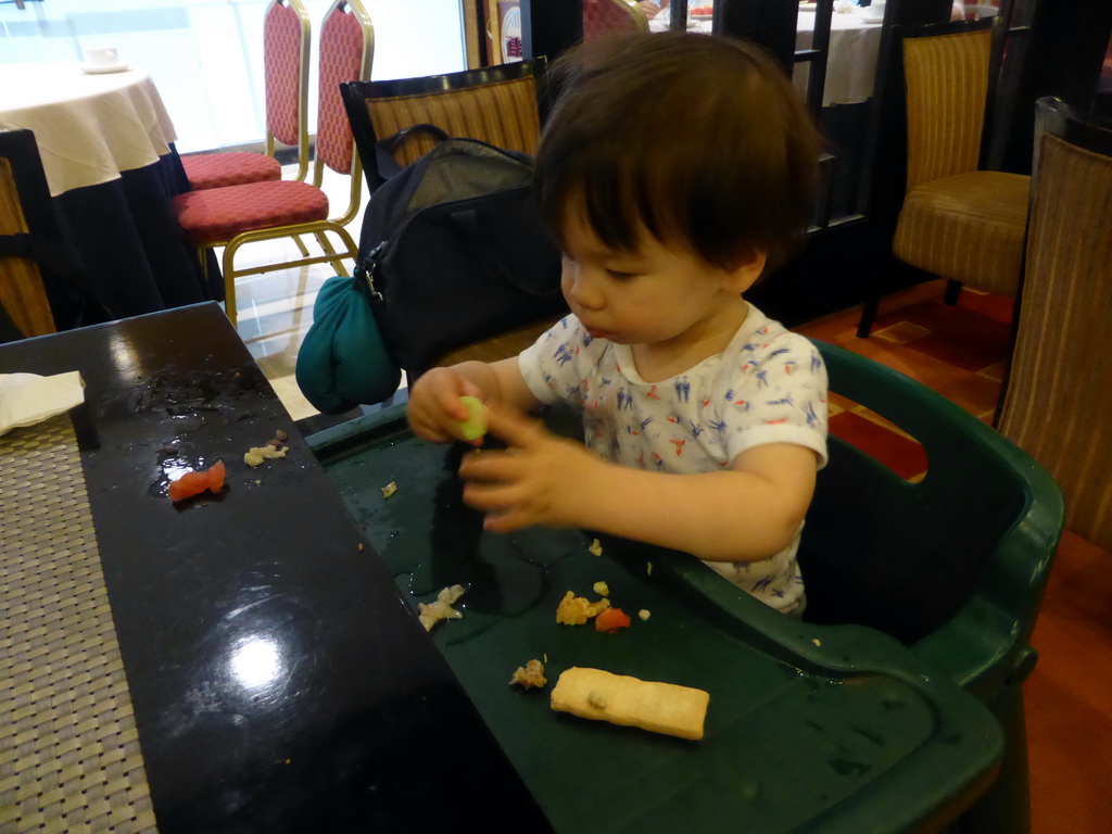 Max having breakfast in the breakfast room of the Qianmen Jianguo Hotel