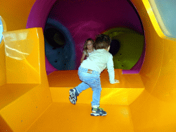 Max at the KLM airplane playground at the Departures Hall of Schiphol Airport