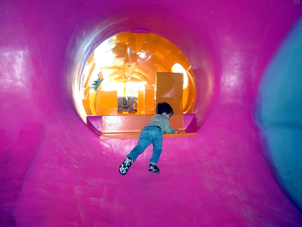 Max at the KLM airplane playground at the Departures Hall of Schiphol Airport