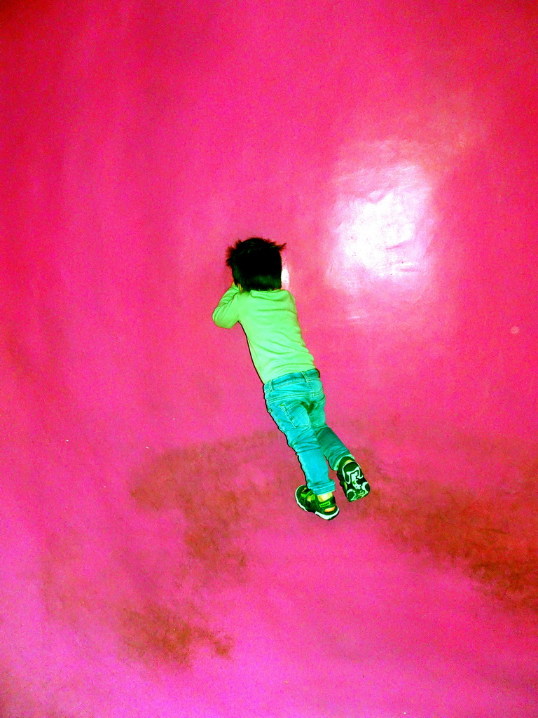 Max at the KLM airplane playground at the Departures Hall of Schiphol Airport