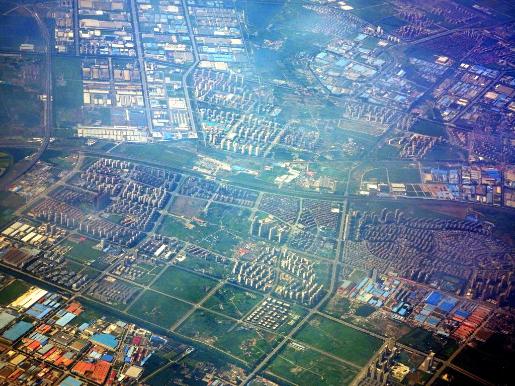 East side of the city, viewed from the airplane from Dalian