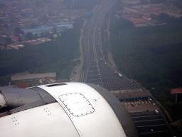Entry to a tollroad on the east side of the city, viewed from the airplane from Dalian