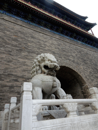 Lion sculpture at the back side of Zhengyang Gate at Qianmen West Street