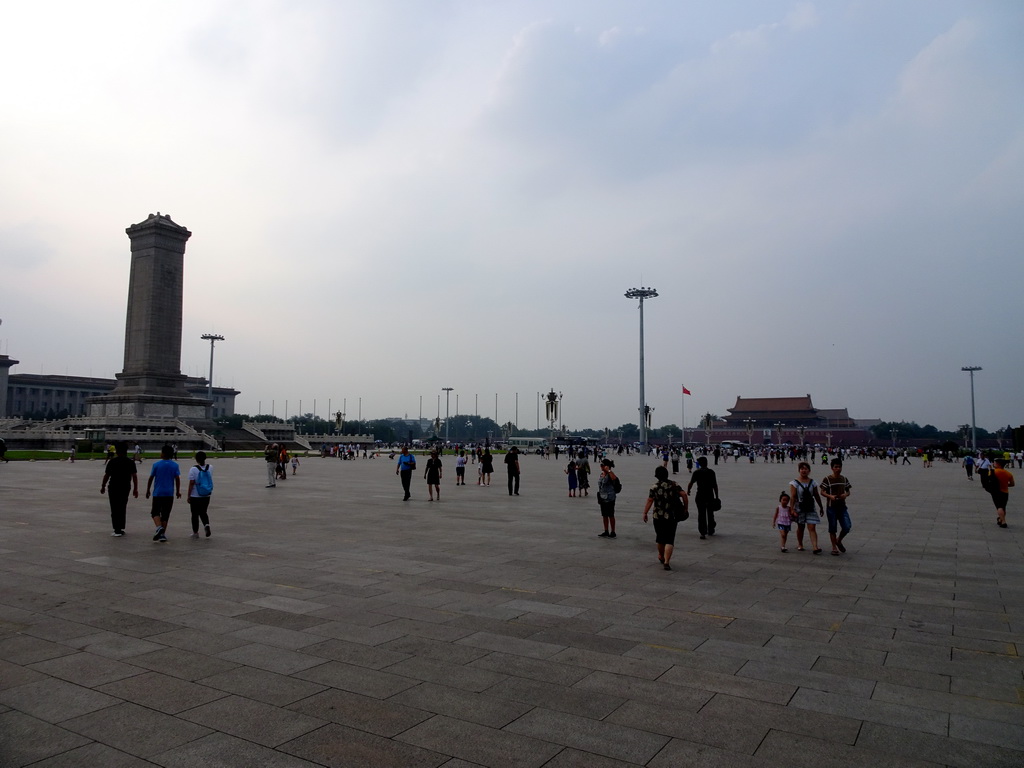 Tiananmen Square with the Monument to the People`s Heroes and the Gate of Heavenly Peace