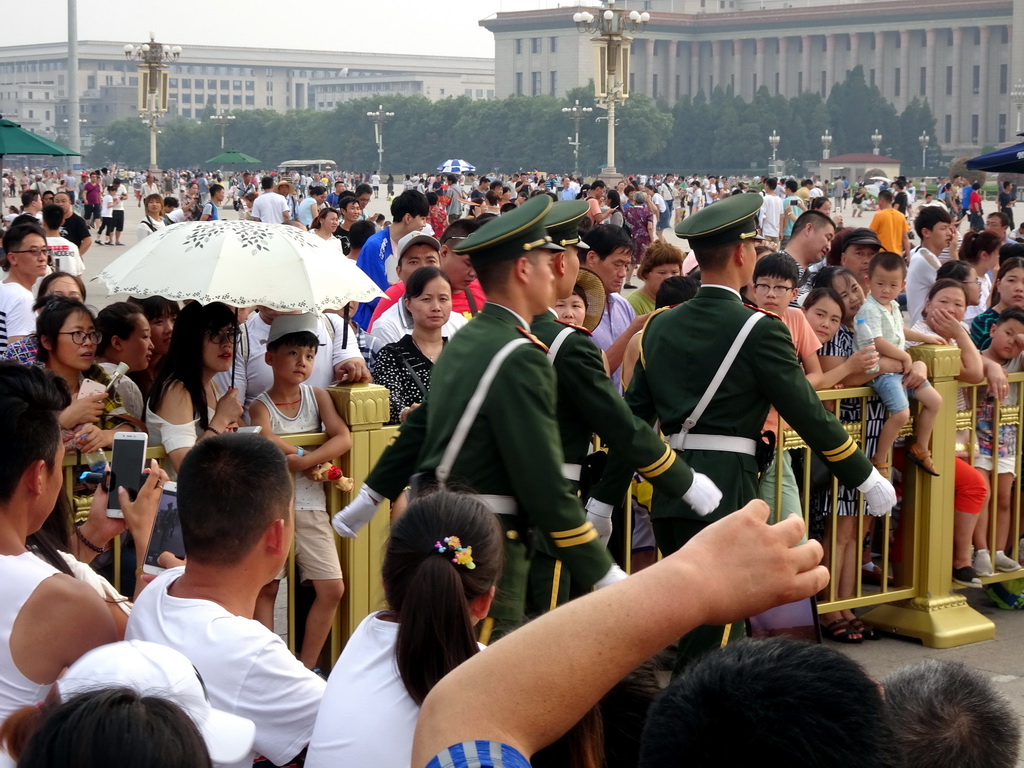 Guards in front of the Great Hall of the People at Tiananmen Square, before the Flag-Lowering Ceremony