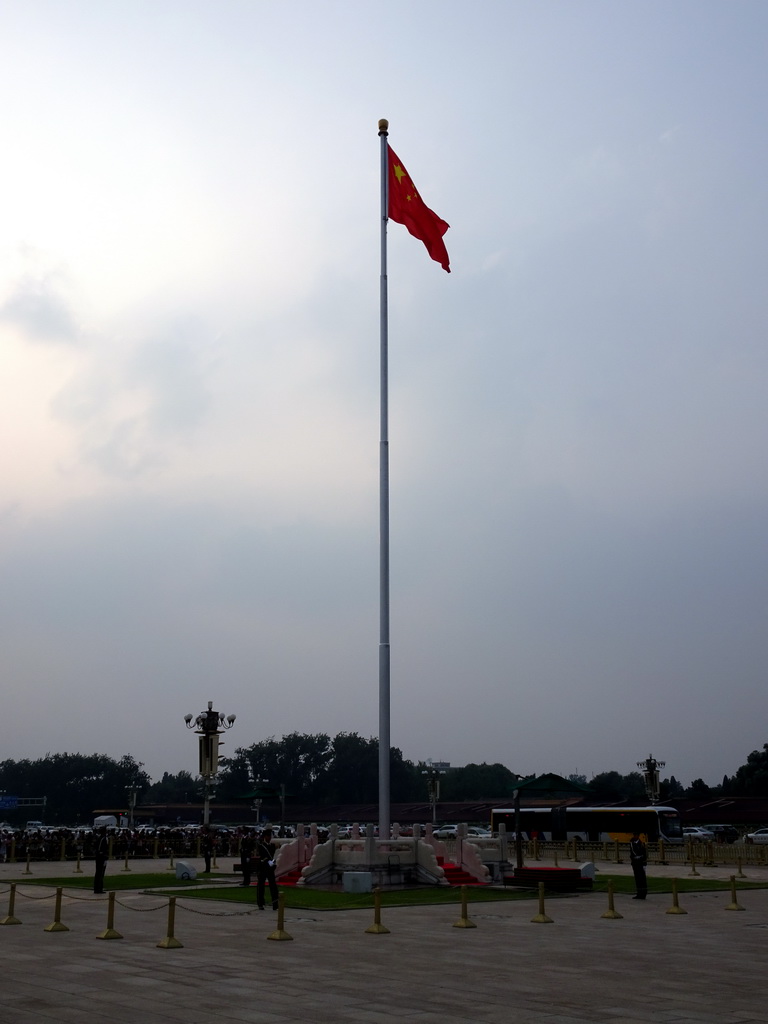 Chinese flag at Tiananmen Square, before the Flag-Lowering Ceremony