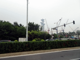 The Olympic Park Observation Tower, viewed from the bus on Beichen West Road