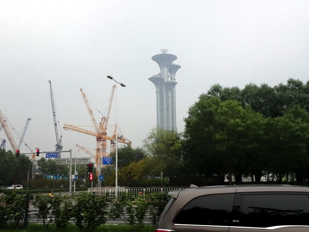 The Olympic Park Observation Tower, viewed from the bus on Beichen West Road