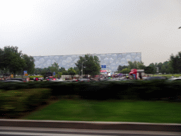 The Beijing National Aquatics Centre, viewed from the bus at Beichen West Road