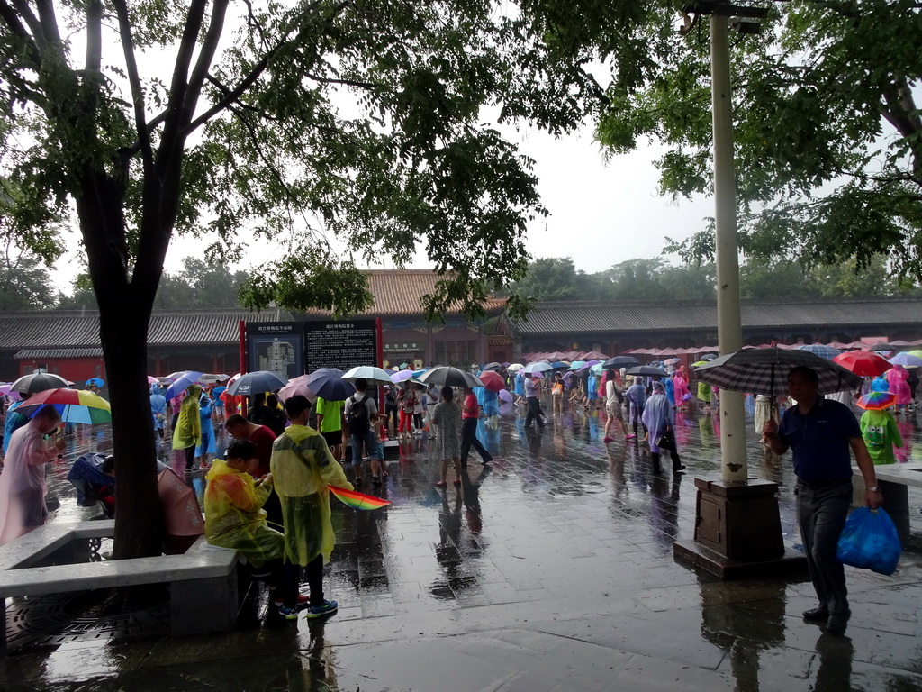 Tourists in front of the West Side Houses and the Palace Museum Restaurant, southwest of the Forbidden City