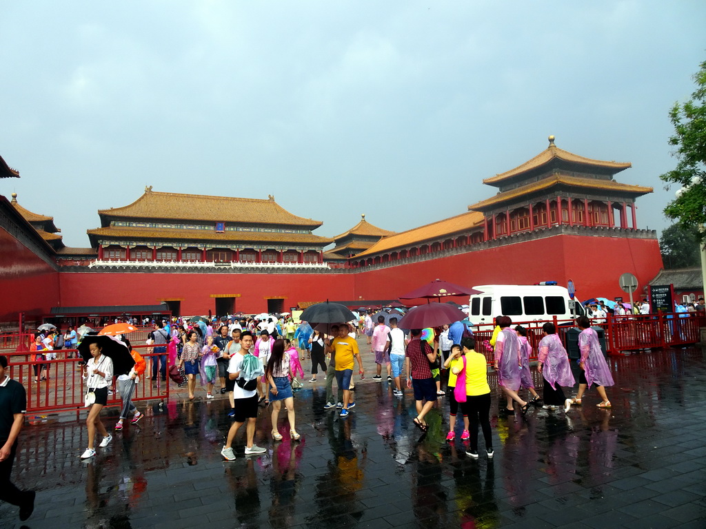 Tourists in front of the Meridian Gate, south entrance to the Forbidden City