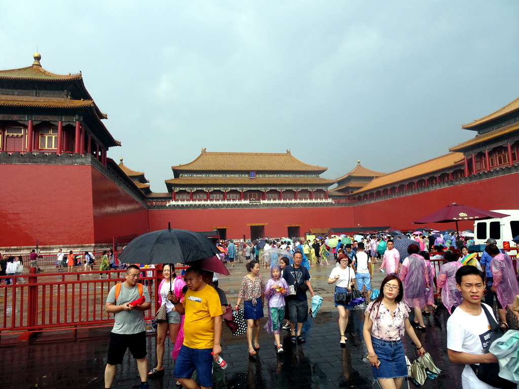 Tourists in front of the Meridian Gate, south entrance to the Forbidden City