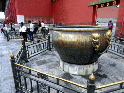 Copper and iron vats at the right front of the Hall of Supreme Harmony at the Forbidden City
