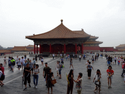 The back sides of the Hall of Complete Harmony and the Hall of Supreme Harmony at the Forbidden City, viewed from the Hall of Preserving Harmony