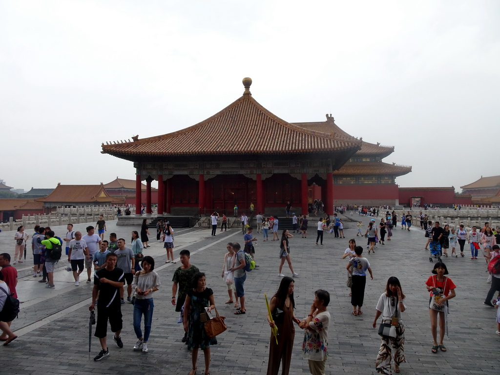 The back sides of the Hall of Complete Harmony and the Hall of Supreme Harmony at the Forbidden City, viewed from the Hall of Preserving Harmony