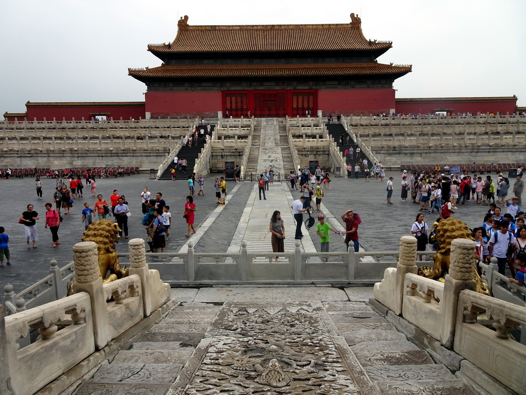 The back side of the Hall of Preserving Harmony at the Forbidden City with the Dragon Pavement, viewed from the Gate of Heavenly Purity