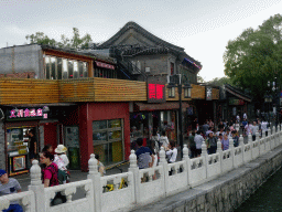 Restaurants at the Houhai Nanyan street, viewed from the Silver Ingot Bridge over Houhai Lake