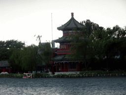 Houhai Lake and the pavilion at the Houhai Beiyan street, viewed from the Houhai Nanyan street