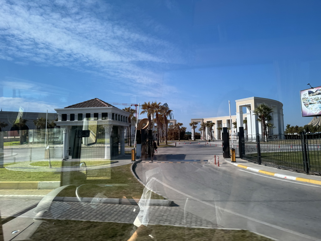 Northeast entrance of the Land of Legends theme park at the Atatürk Caddesi street, viewed from the bus