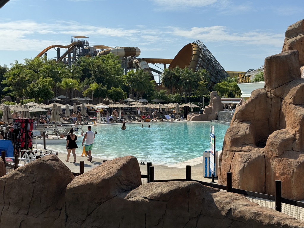 The Activity Pool and the Windstream, Challenger, Deep Dive, Space Rocket and Magicone attractions at the Aqua Land area of the Land of Legends theme park