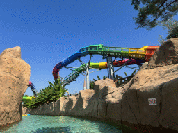 The Turtle Coaster and the Wild River attractions at the Aqua Land area of the Land of Legends theme park, viewed from a tube