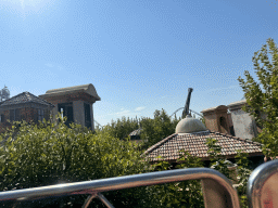 The Typhoon Coaster, the Hyper Coaster and the Sky Fighter attractions at the Adventure Land area of the Land of Legends theme park, viewed from the Air Balloon Race attraction