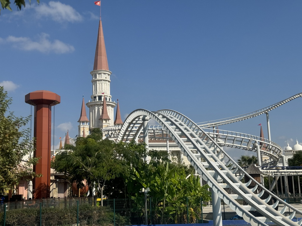 The Typhoon Coaster attraction at the Adventure Land area and the Chateau at the Shopping Avenue area of the Land of Legends theme park