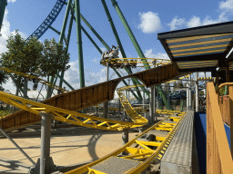 Miaomiao and Max at the Zippy Zappy Coaster attraction at the Masha and the Bear Land of Laughter area of the Land of Legends theme park