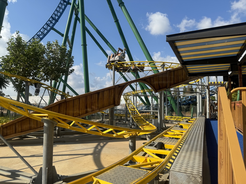 Miaomiao and Max at the Zippy Zappy Coaster attraction at the Masha and the Bear Land of Laughter area of the Land of Legends theme park