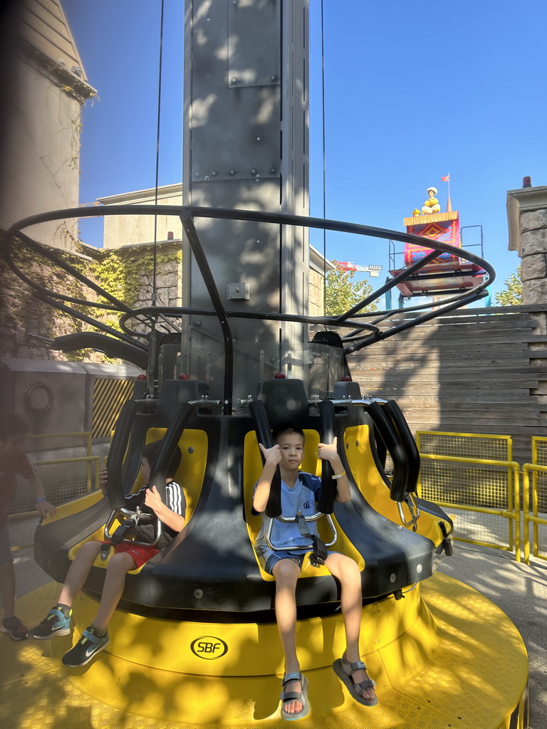 Max at the Twister attraction at the Adventure Land area of the Land of Legends theme park