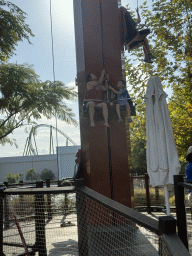 Miaomiao and Max at the Power Fall attraction at the Adventure Land area of the Land of Legends theme park