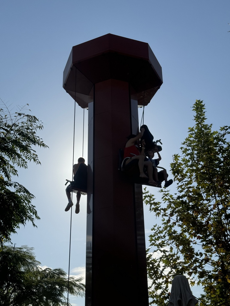 Miaomiao and Max at the Power Fall attraction at the Adventure Land area of the Land of Legends theme park