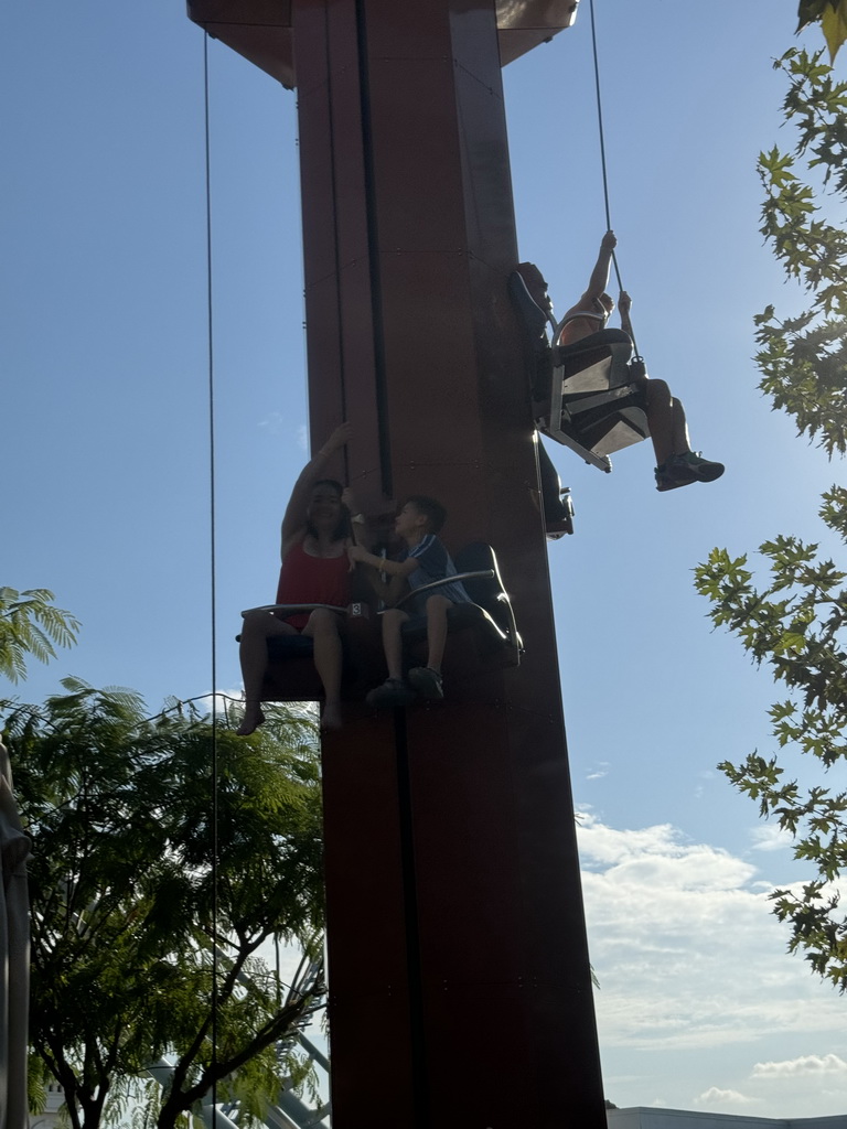 Miaomiao and Max at the Power Fall attraction at the Adventure Land area of the Land of Legends theme park