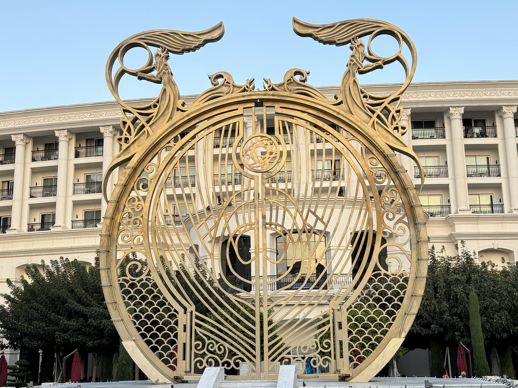 Piece of art in front of the Kingdom Hotel at the Shopping Avenue area of the Land of Legends theme park