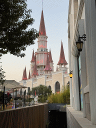 The Chateau at the Shopping Avenue area of the Land of Legends theme park, viewed from the exit of the Aqua Land area